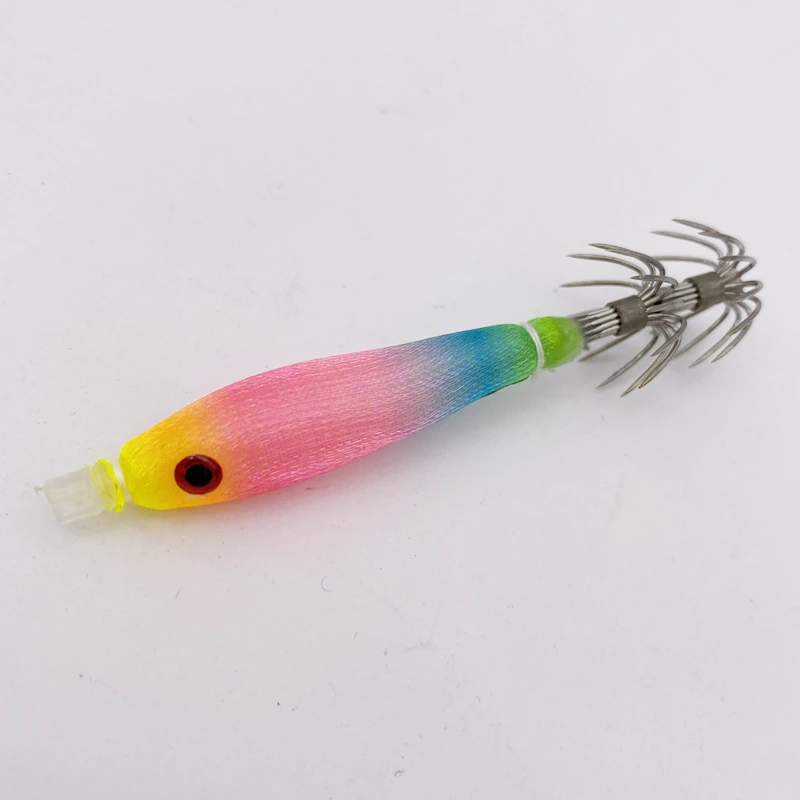 2Pcs*7cm/4gSea Fishing Wood Shrimp Bait Bazooka Squid jig Cloth Roll Explosion Hook Luminous UV Blowing Tube Octopus Jig Hook