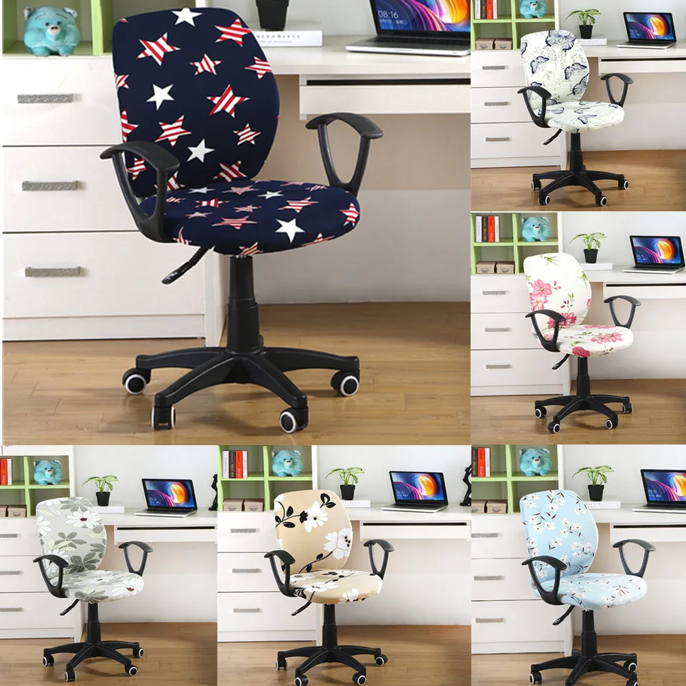 

Flower Printing Rotating Office Computer Chair Cover Removable Chair Cover Big Elastic Slipcover Modern Stretch Chair Seat Case