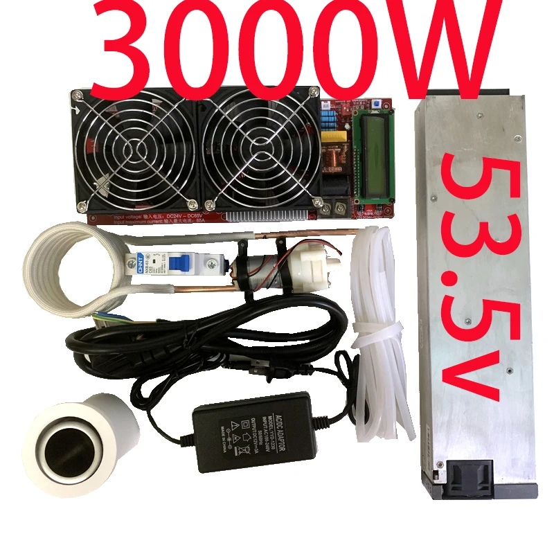 3000W 53.5A ZVS High Frequency Induction Heater Module Flyback Driver Heater Good Heat Dissipation + Coil +pump +power+crucible