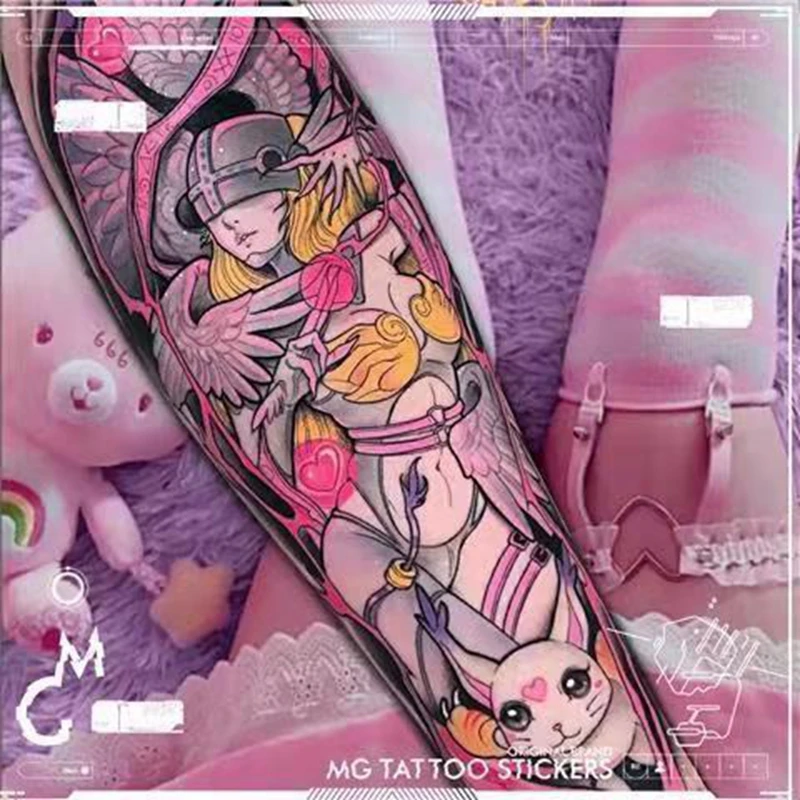 Cartoon Waterproof Temporary Tattoos Stickers Female Watercolor Pet Angel Flower Arm Cool Art Fake Tattoo Big Personality Tattoo