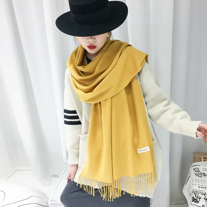 Autumn And Winter New Style Cashmere Scarf Classic Monochrome Cashmere Brushed Shawl Solid Color Scarf 330G Purple Shawl