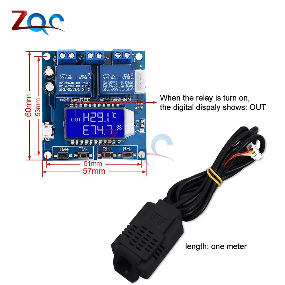 湿度計と温度計,12v dc,湿度計,lcdディスプレイ,リレーモジュール,sht20,XY-TR01