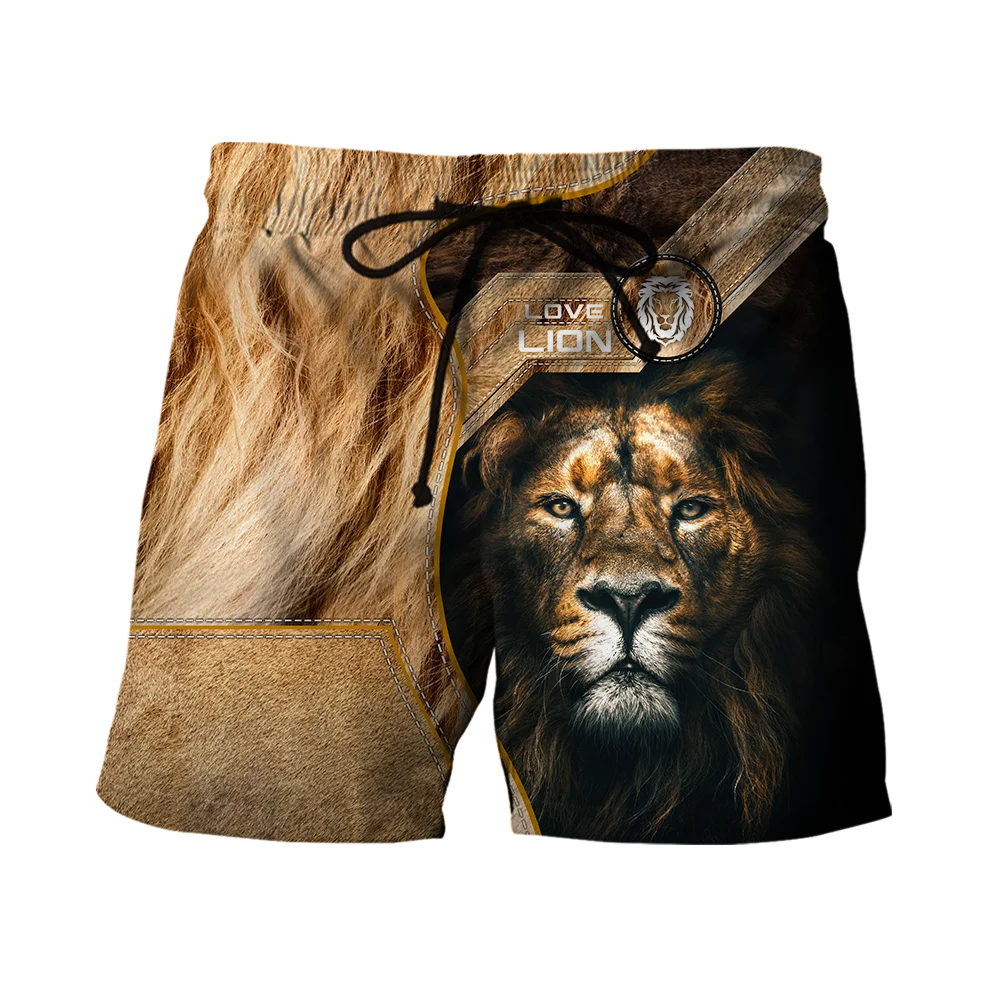 Mens Elastic Waist Shorts Lion Series Tattoo 3D Print Summer Beach Shorts Unisex Streetwear Harajuku Casual Quick Dry Baggys 002