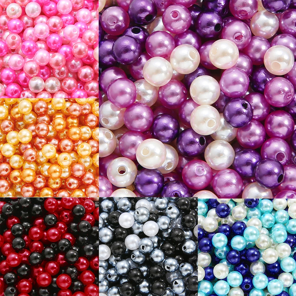 100Pcs/Pack 8mm Beads With Hole a Mix of Three Colors ABS Pearls Round Acrylic Imitation Pearl DIY For Jewelry Making Craft