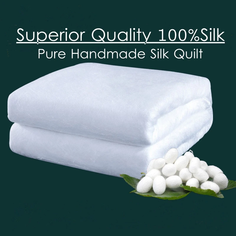 

Superior Quality 100%Silk Quilts Pure Handmade Chinese Silk Comforter Combed Cotton Jacquard Cover Fabric Silk Blankets 3 colors