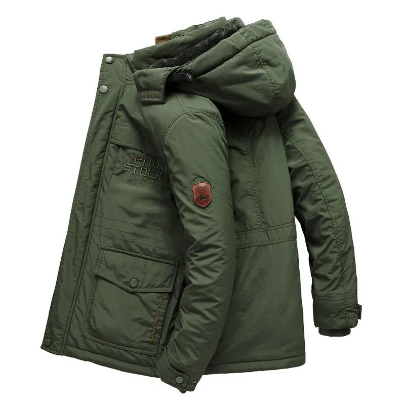 Parka acolchoada grossa masculina, casaco de forro de lã, gola de pele, com capuz, outwear quente, bolso múltiplo, casaco à prova de vento, inverno,