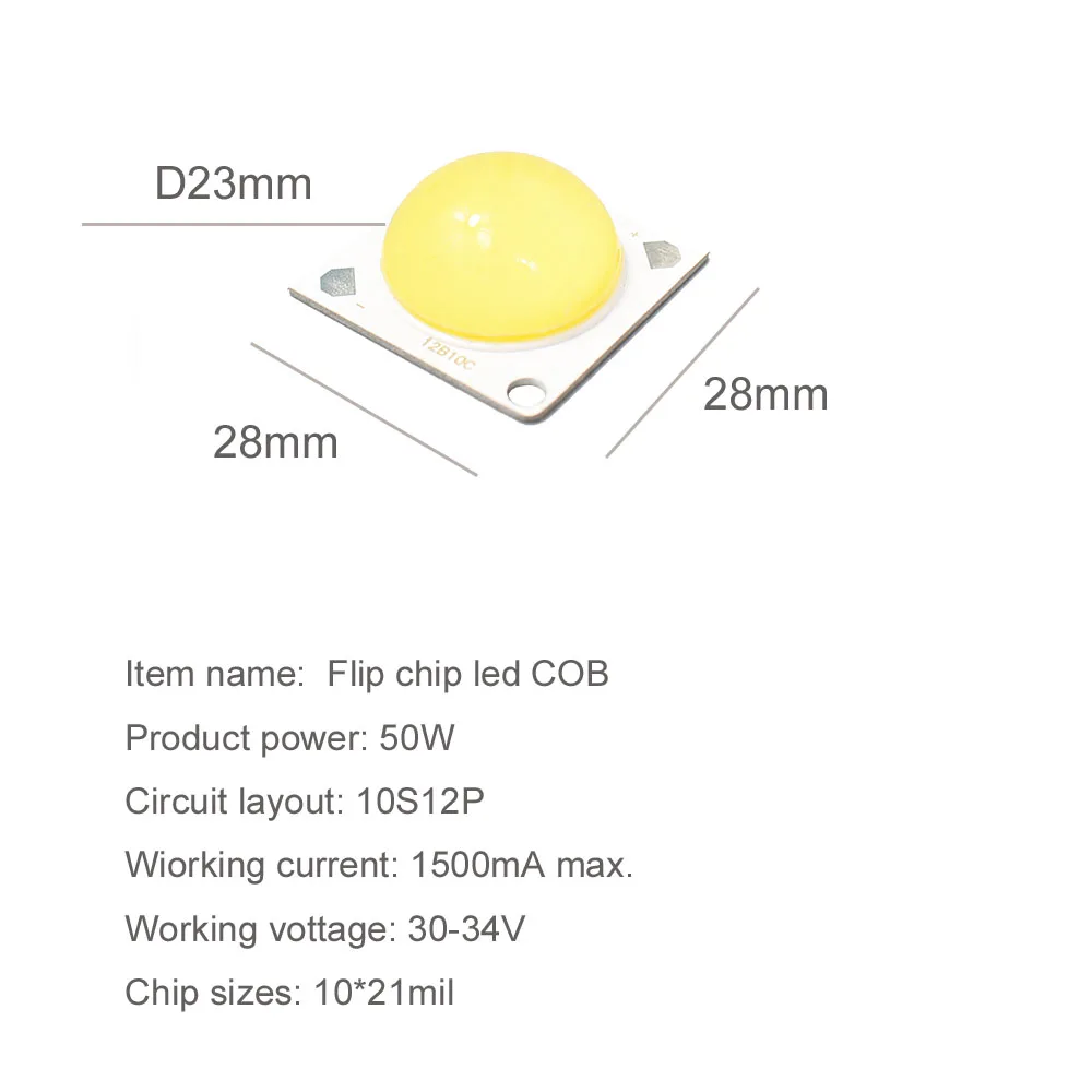 Aluminum Circuit Board 28*28mm 50W LED Flip Chip COB 1500mA 30-34V 10S12P Light Source Module  for Outdoor Lamp 70RA