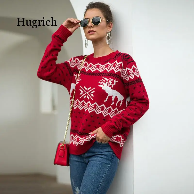 New Christmas Women's Knitwear 2020 Popular Snowflake Deer Jacquard Long Sleeve Pullover Sweater