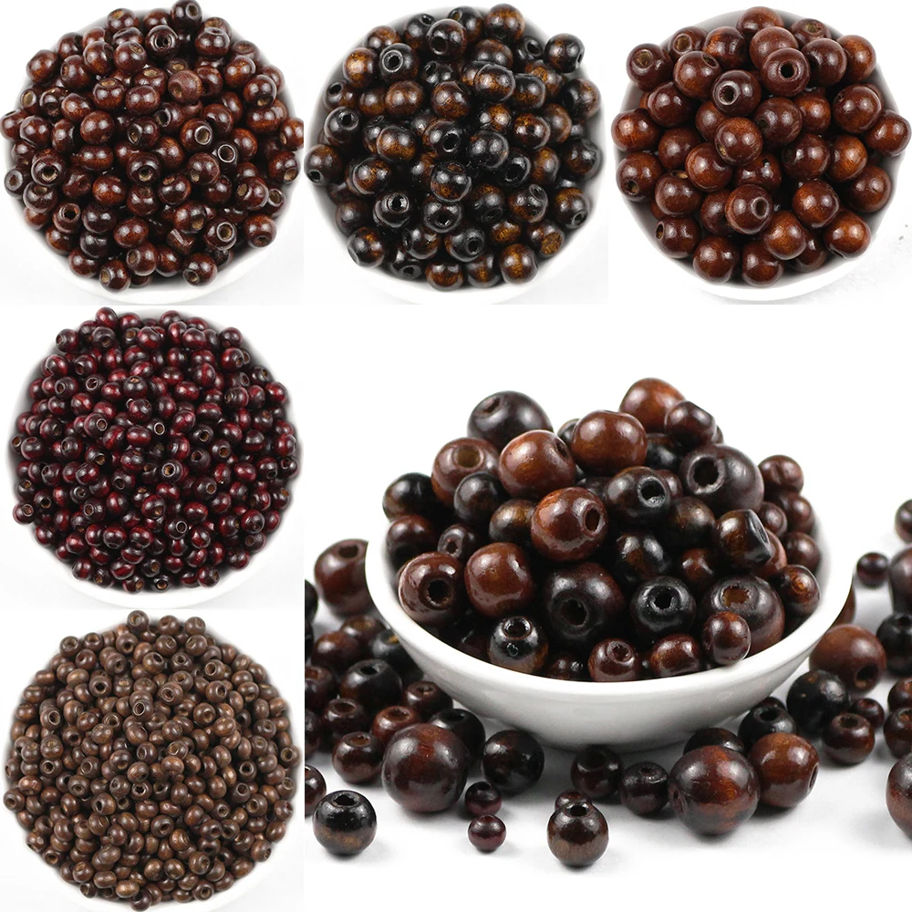 10~500pcs Brown Natural Wooden Beads 5/6/8/10/12MM Eco-Friendly wood Round Loose beads for Jewelry makeing bracelet DIY