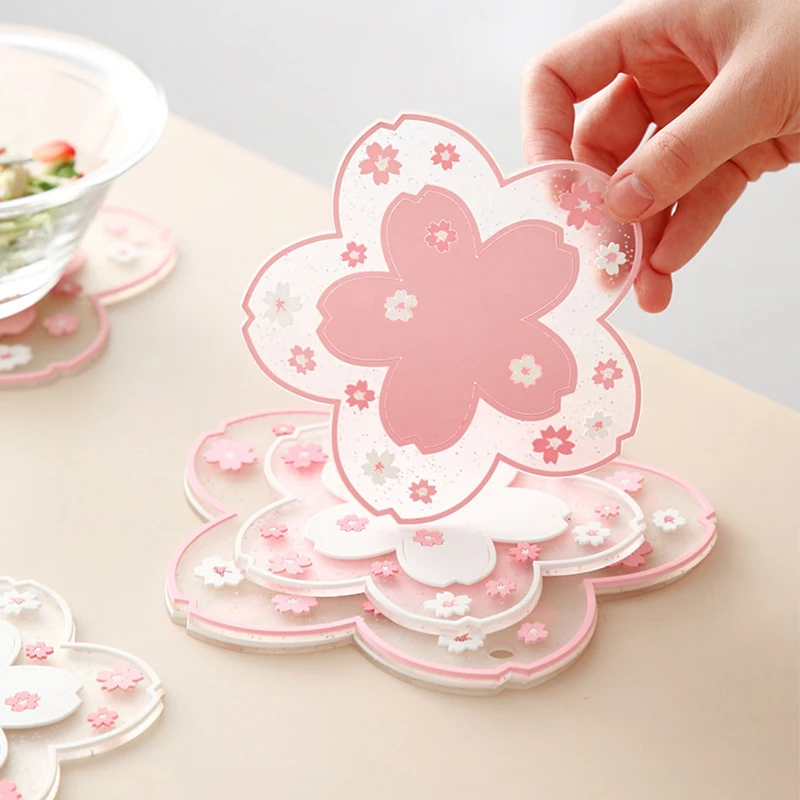 Japan Style Cherry Blossom Silicone Coaster Dining Coffee Table Cup Mat Heat-resistant Pad Anti-slip Placemat Kitchen Accessory