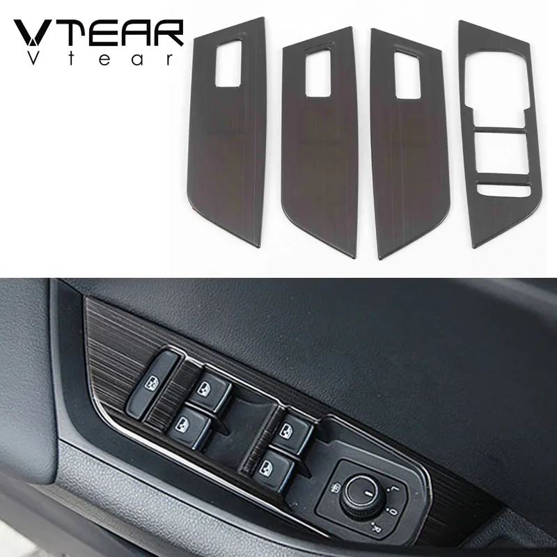 Vtear For Skoda Karoq Window Glass Lifting Button Switch Cover Trim Car Door Armrest Panel Lifter Bezel Decoration Accessories