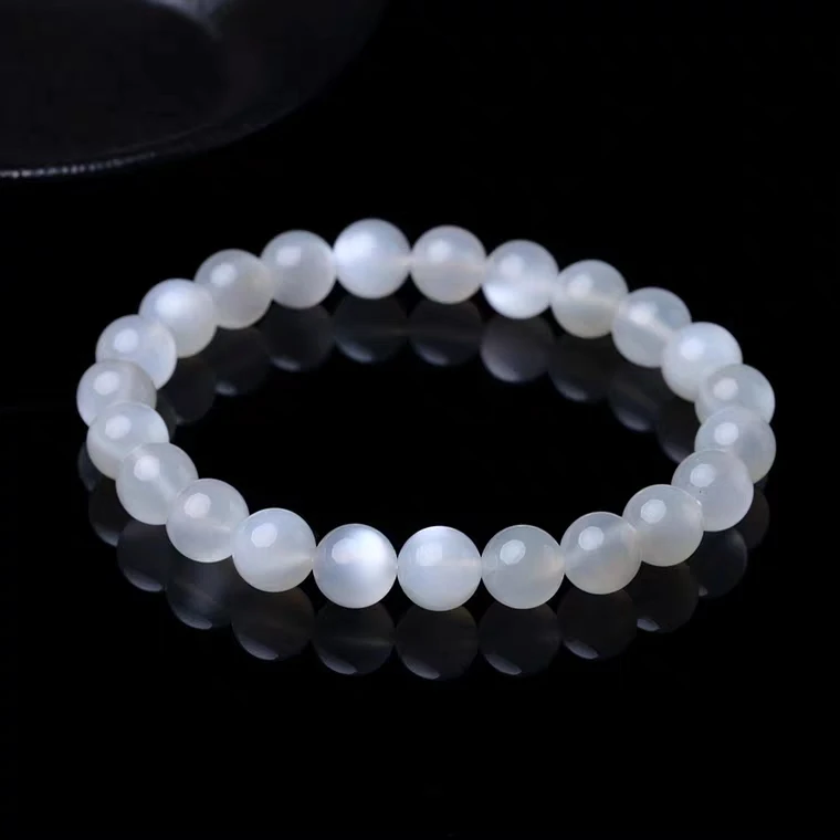 Genuine Natural White Moonstone Round Beads Bracelet Flash Moonstone 8mm 10mm 12mm Women Men Healing Stone AAAAA