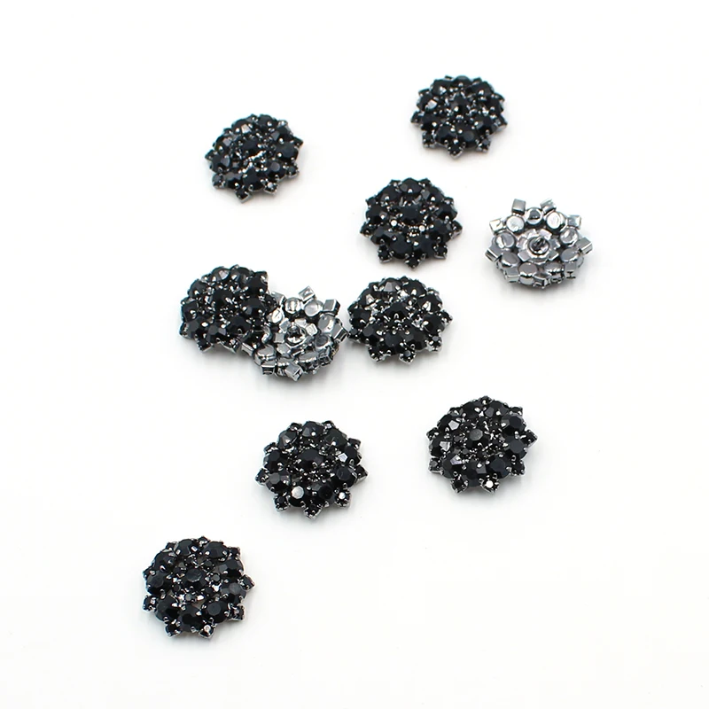 10 Pieces/batch 22mm Flower Shaped Crystal Rhinestone Alloy Button Wedding Decoration Diy Metal Diamond Bow Accessories