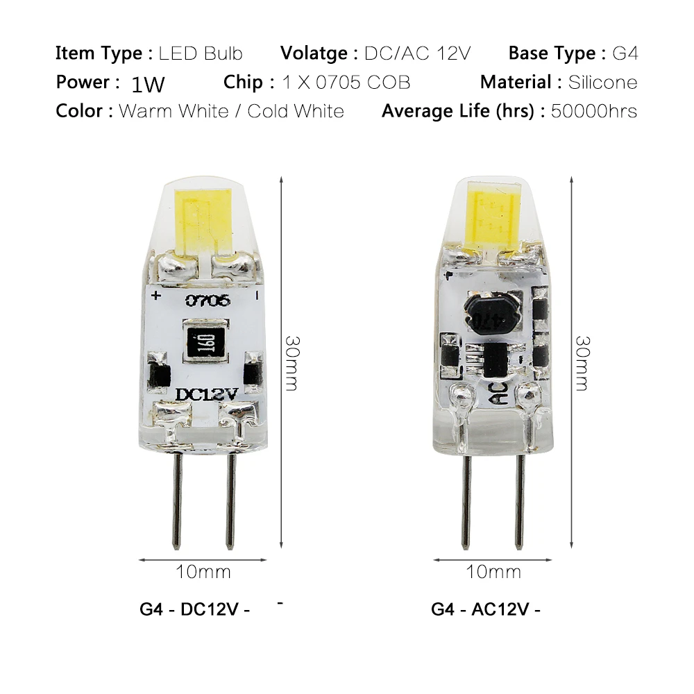 5pcs/lot G4 LED COB Lamp 1W 2W Bulb AC DC 12V 220V Candle Silicone Lights Replace 20W Halogen for Chandelier Spotlight