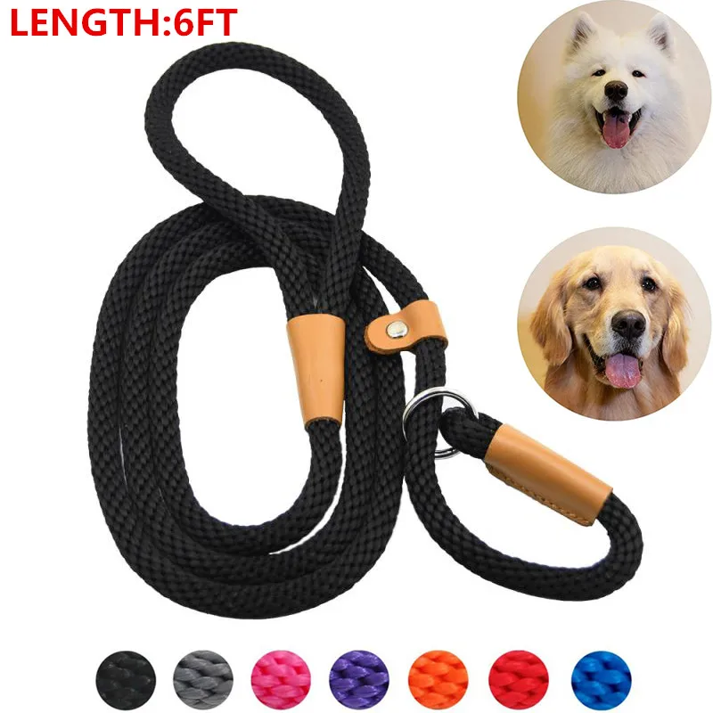 6 FT Dog Leash Slip Rope Lead Leash Heavy Duty Braided Rope Adjustable Loop Collar Training Leashes for Medium Large Dogs