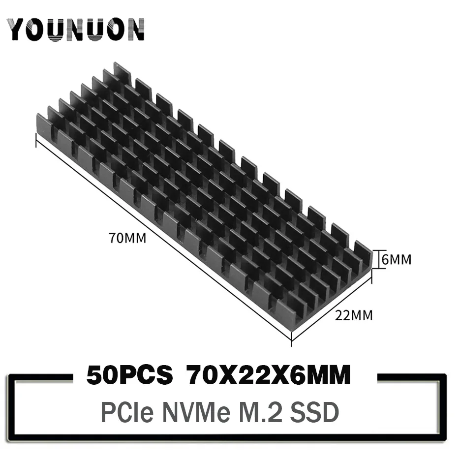 

50 комплектов черных алюминиевых радиаторов с термопрокладкой для M.2 NGFF NVMe 2280 PCIE SSD 70x22x6 мм, подушка радиатора