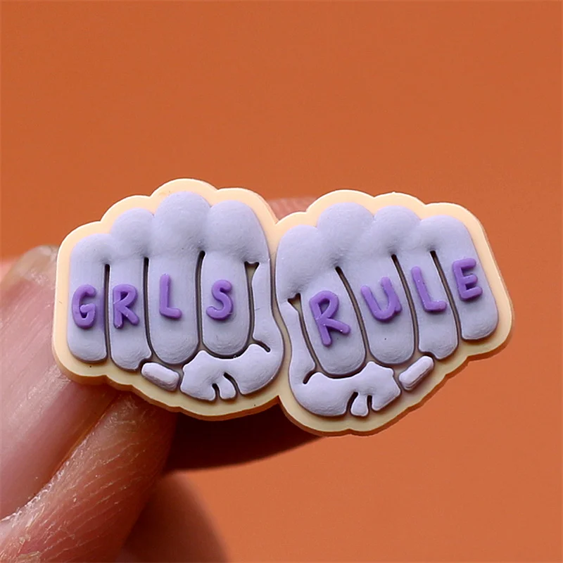 1pcs Grls Rule PVC Shoe Charms Accessories Slogan Women Support Women Shoes Buckle Decorations fit Kids X-mas Party Gifts