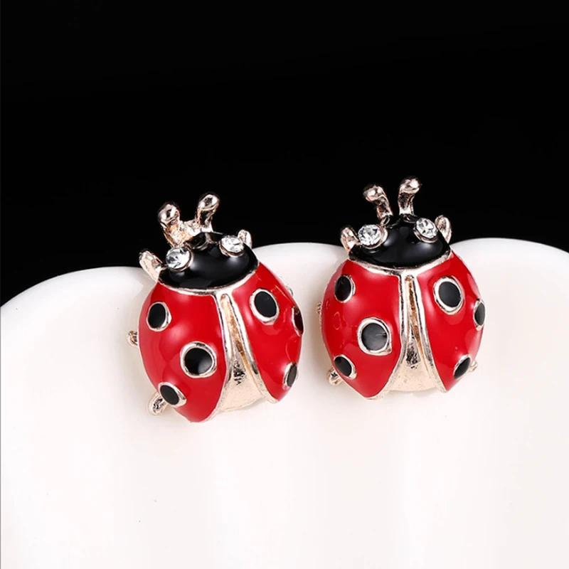 Fashionable And Cute Colorful Seven-star Ladybug Earrings For Women Temperament Personality Insect Stud Earrings Jewelry