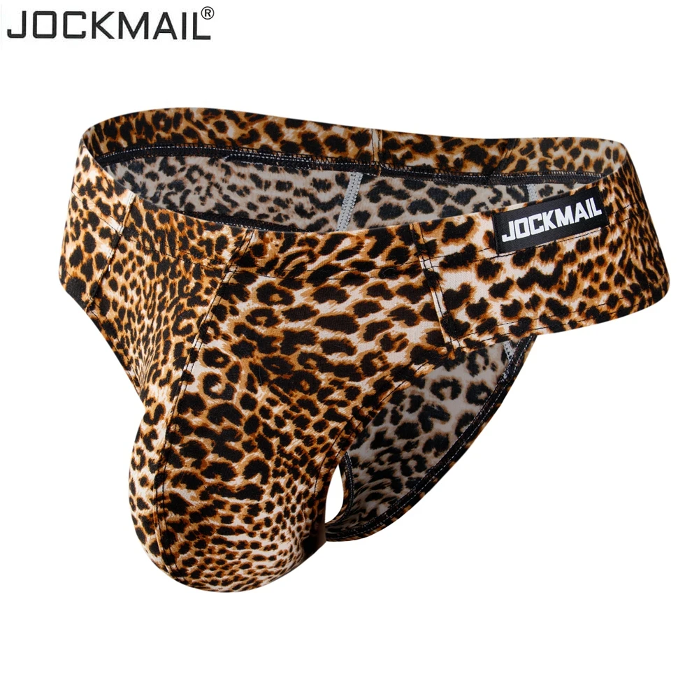 Jockmail Sexy Men Bikini Brief Underwear Leopard Grain Penis Pouch Jockstrap G-strings Thong Cuecas Gay Male Panties Slip Homme