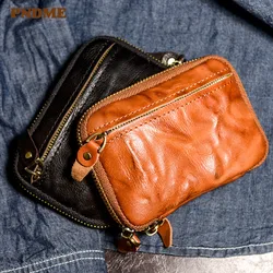 PNDME fashion retro genuine leather men's key case simple luxury natural real cowhide ID card holder coin purse storage bag