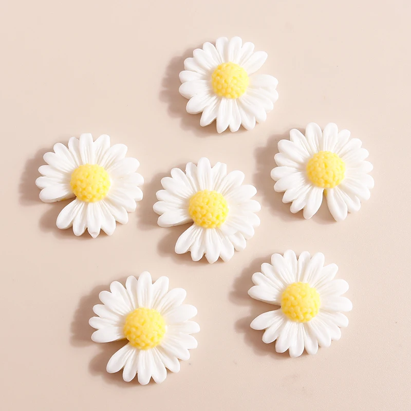 10pcs 20*20mm Kawaii Daisy Flower Charms Resin Flatback Cabochon for Diy Jewelry Making Brooch Hair Bows Phone Case Decoration