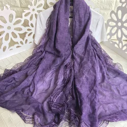 New Design Cotton Patchwork Lace Scarf Soild Shawls For Women Winter Muslim Hijab Bandana Ethnic Style Pashmina