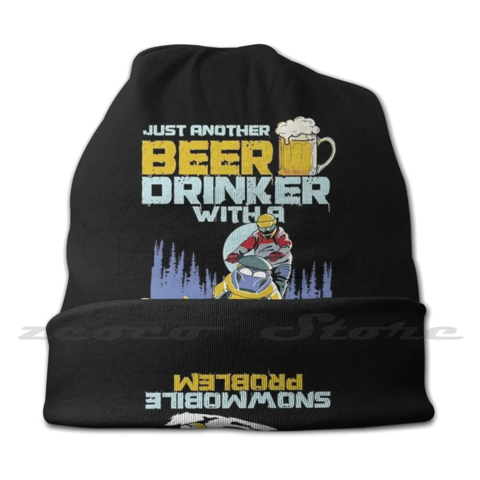 Motor Sledge Winter Season Just Another Beer Drinker With Snowmobiles Gifts Knit Hat Elastic Soft Personalized Pattern Present