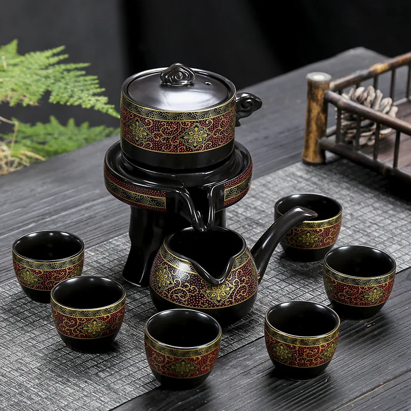 Full Flower Matte Semi-Automatic Tea Set Household Gifts Kung Fu Tea Set Creative Advertising Gifts, Cups