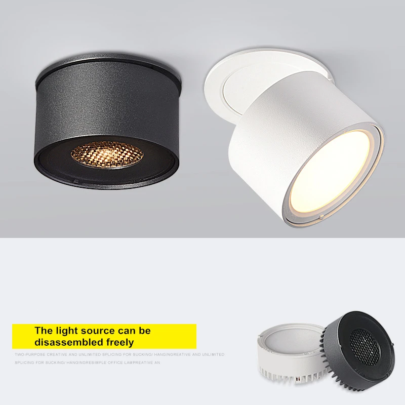 Dimmable embedded foldable rotating downlight 7W/12W COB LED ceiling spotlight AC85~220V LED backlight indoor lighting