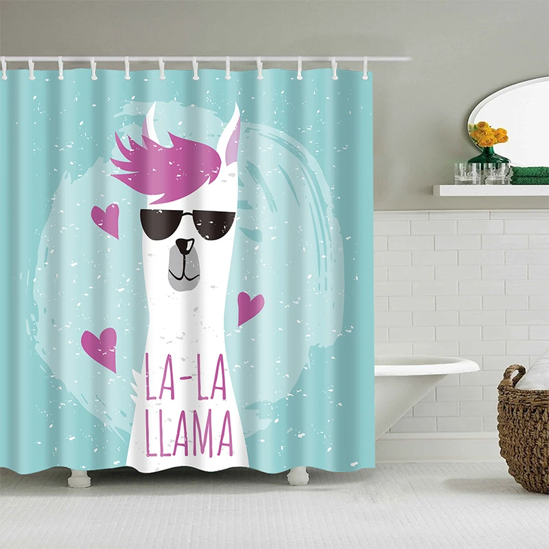 Alpaca Pattern Bath curtain Waterproof Shower Curtains Polyester Cartoon Bath Screen Printed Curtain for Bathroom Home Decor