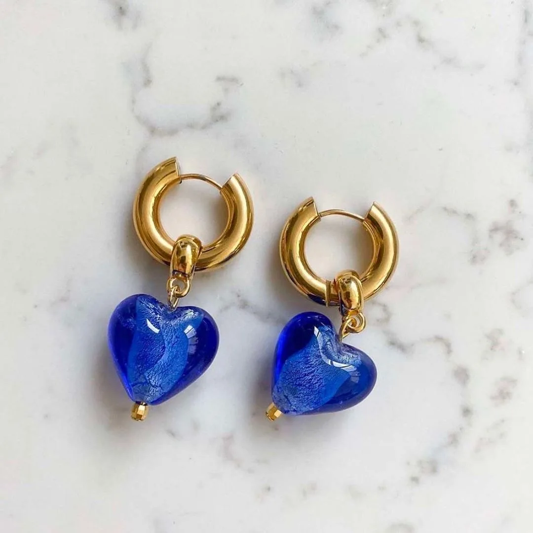 Kshmir Stainless Steel Heart Earrings/Clear/Blue Earrings Girls Jewelry Gifts Wholesale Women Jewelry, Party Gifts, Fashion