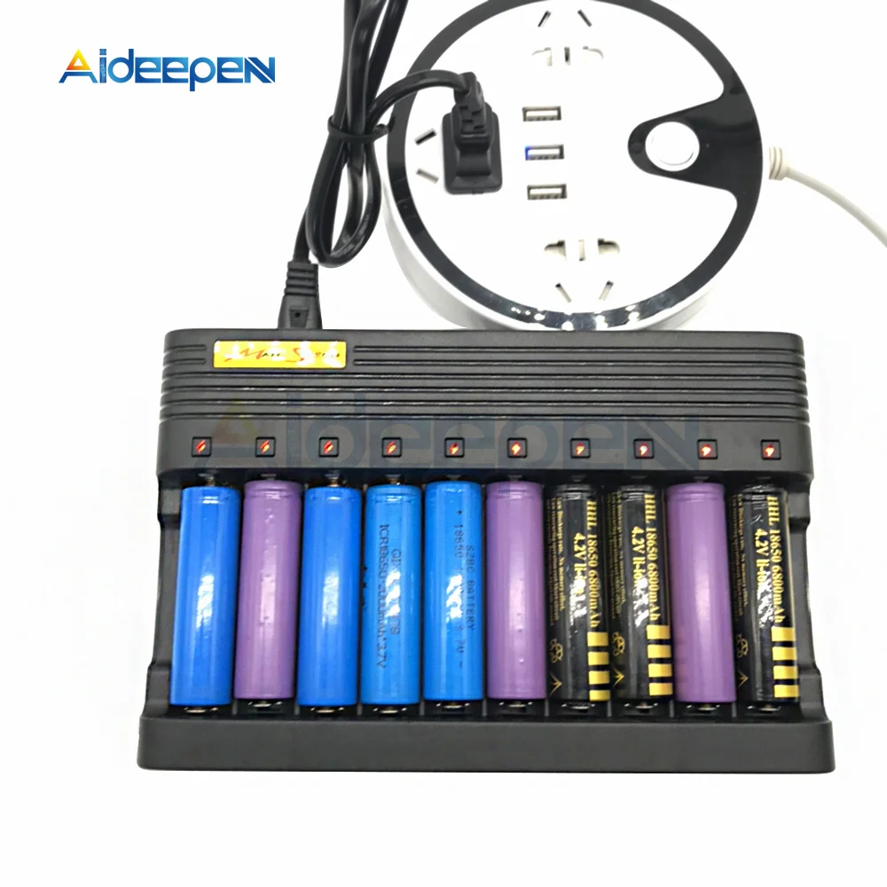 18650 Battery Charger 10Slots Smart Lithium Charging 14500 16350 18500 USB Output Li-ion Rechargeable Battery Charger EU US Plug