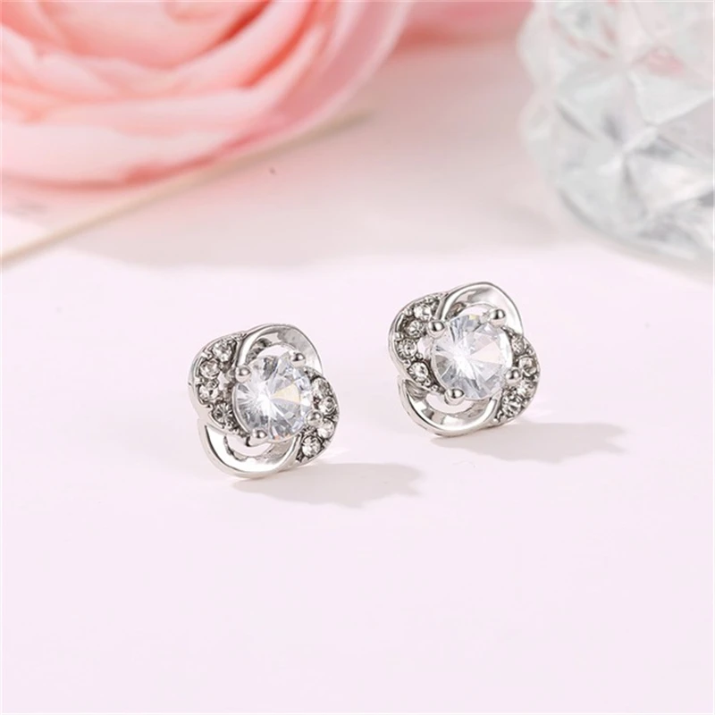 High Quality Round Cubic Zircon Earrings for Women Ladies Girls CZ Crystals Stud Earrings Gold Color Jewelry Lovely women gift