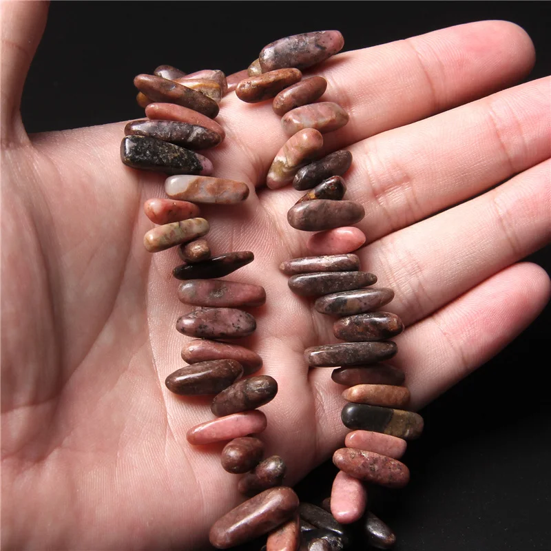 Natural Stone Black Lace Rhodonite Beads Long Teeth Shape Stick Bead Point Pendant Beads For Jewelry Making DIY Accessori 15