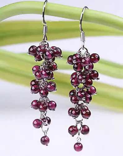 

Red Garnet Beads Cluster Grape White Gold Plated Hook Earrings