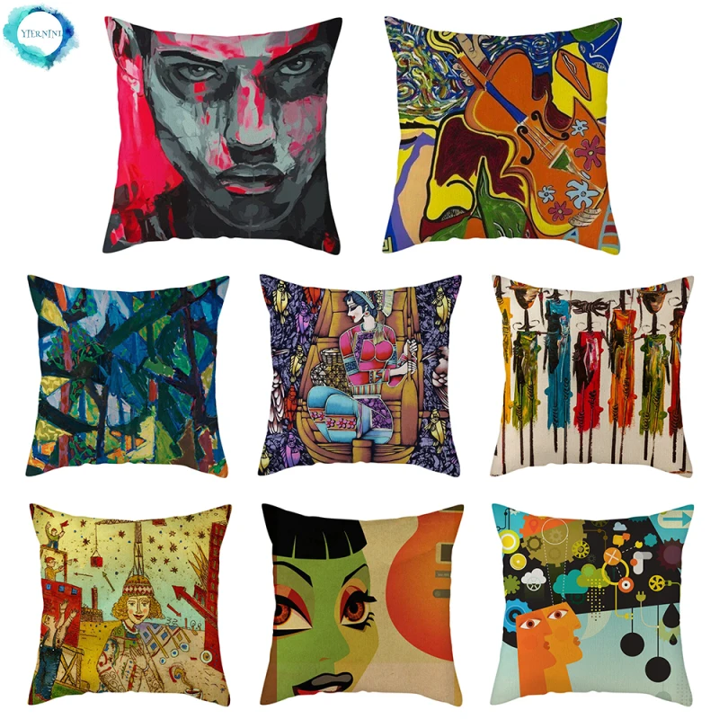 

Vintage Abstract Painting Cushion Cover Cotton Linen Pillow Cover for Home Couch Sofa Decor Pillow Case 45x45cm Fundas De Cojin