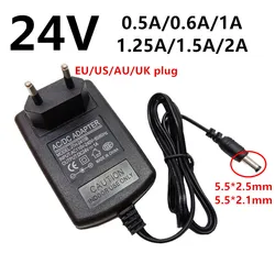 24 V 24 V 범용 전원 어댑터 AC DC 24 V 0.5A 500mA 0.6A 600mA 1A 1.25A 1250mA 1.5A 2A 어댑터 스위칭 5.5*2.5mm