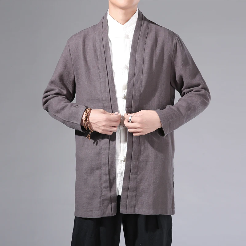 Men Kimono Cardigan  Mens Black Trench Man Open Stitch Cotton Linen Jacket Male Harajuku Outwear Mens Kongfu Coats 3XL