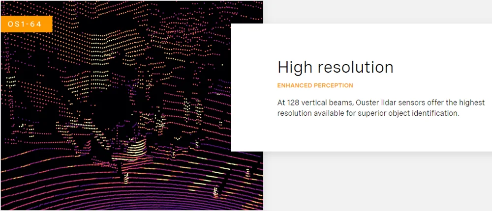 3D lidar Ouster Mid-Range High-Resolution Imaging Lidar  OS1 32/64 /128 lines for autonomous delivery Autonomous driving