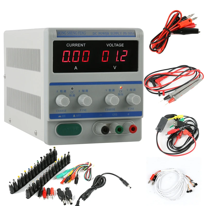 PS-305A High Precision Digital Adjustable DC Power Supply 0-30V 0-5V+39pcs/set DC JACK For Lab Notebook Computer Repair