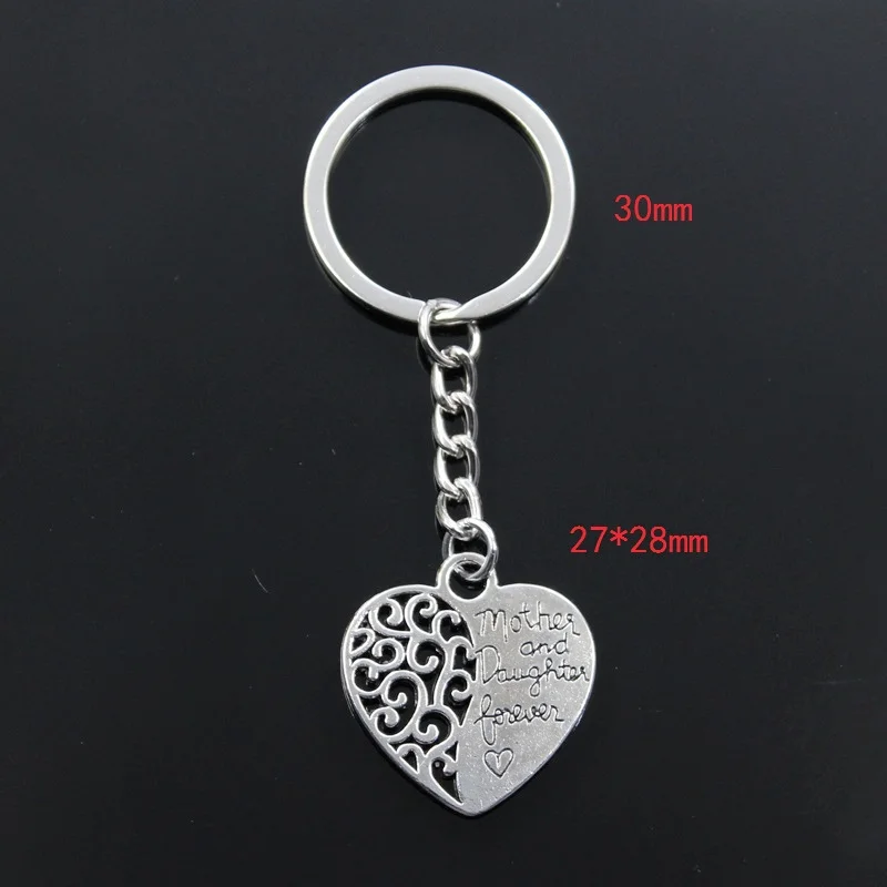 Hot Fashion Heart Mother Daughter Forever 27x28mm Pendant Key Ring Chain Silver Color Men Car Souvenirs Keychain Dropshipping