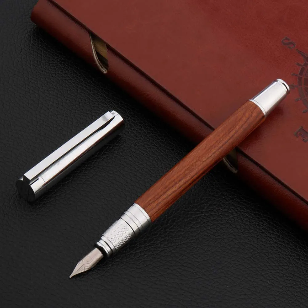 Luxury Quality 225 Fountain Pen Wood Stainless Steel Design 0.7mm Nib Stationery Office School Supplies Ink Pens