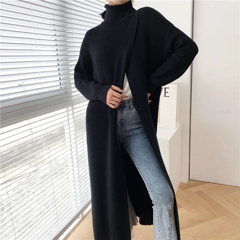 LANMREM Women\'s Long Turtleneck Sweater Design Pullover Base With Split Fit Long Sleeve 2024 New Kintted Clothes Famale YJ968