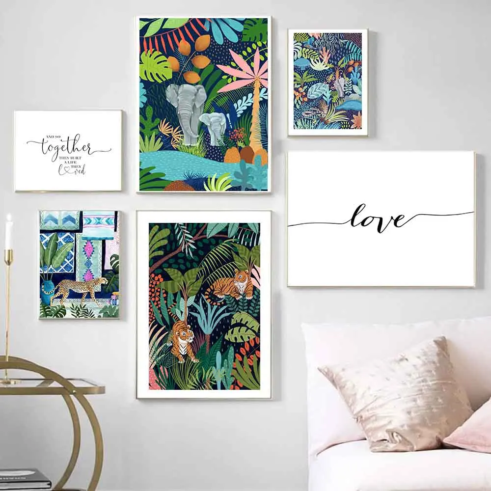 Cheetah Camel Leopard Tiger Jungle Nordic Posters and Prints Together Quote Art Canvas Painting Wall Pictures for Living Room