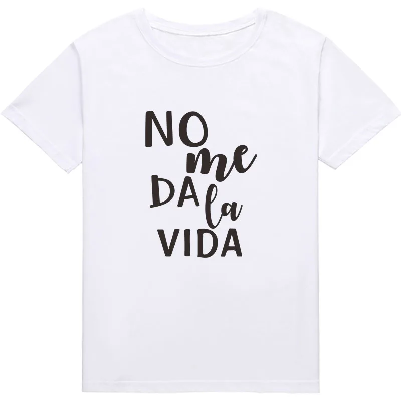 it doesn\'t give me life Fashion Spanish Letter Print T-shirt Women Top Streetwear White Pink mujer camisetas Summer lady tshirt