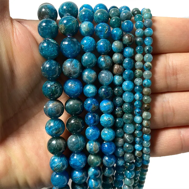 

YWROLE Natural Blue Apatite Loose Round Stone Beads For Jewelry Making DIY Bracelet Necklace Earrings 4/6/8/10/12MM 15''