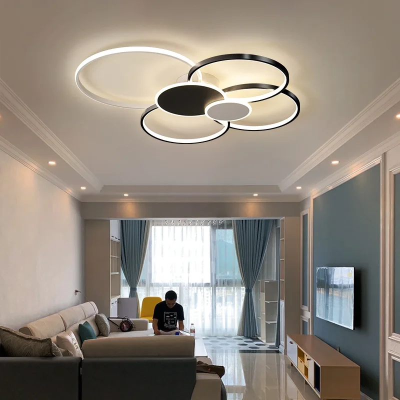 New Modern chandeliers lighting For Living Room Circle Gold Black LED Flower Decor Bedroom Lamps Fixture With Remote Control