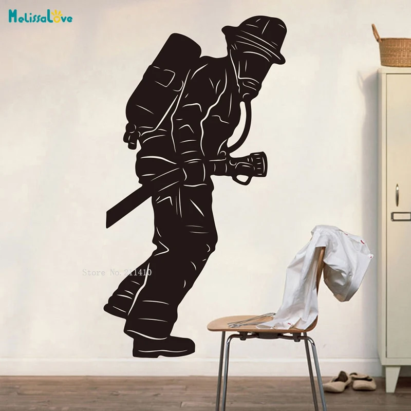 Fire Dept Fireman Hero Wall Sticker Boy Room Playroom Firefighter Firefighting Decal Bedroom Kids Room Vinyl Decor Murals YT3355