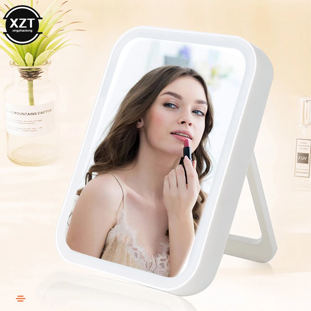 Touch Screen LED Makeup Mirror Standing Illuminated Flexible Cosmetic Table Mirror With 3 Light For Make Up Adjustable Light