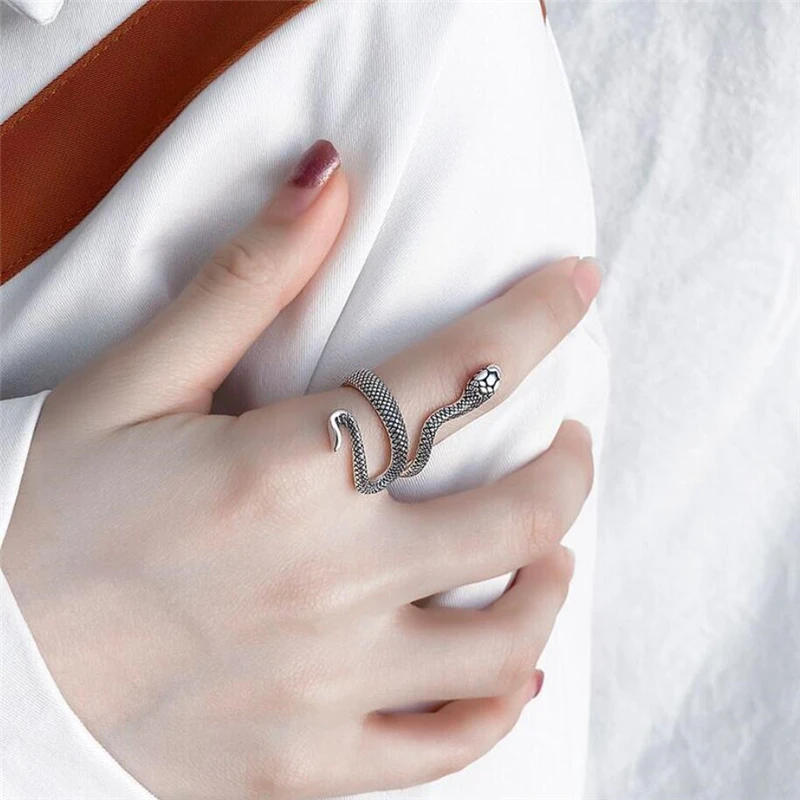 Sole Memory Vintage Thai Silver Snake Silver Color Female Resizable Opening Rings SRI1014